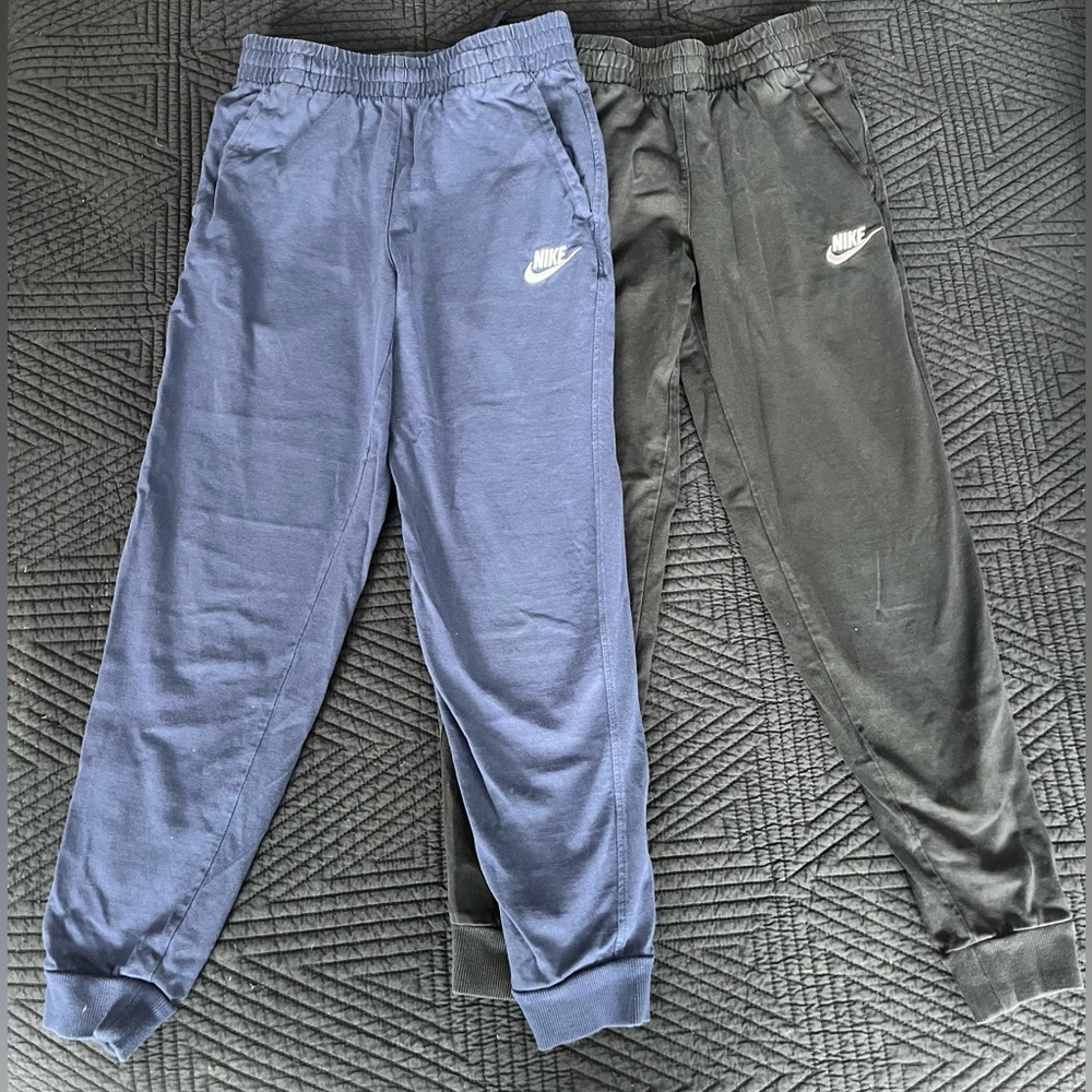 Nike Boys Joggers, 2 Pairs, Navy & Black, Elastic Waist, Drawstring, M (10/12)